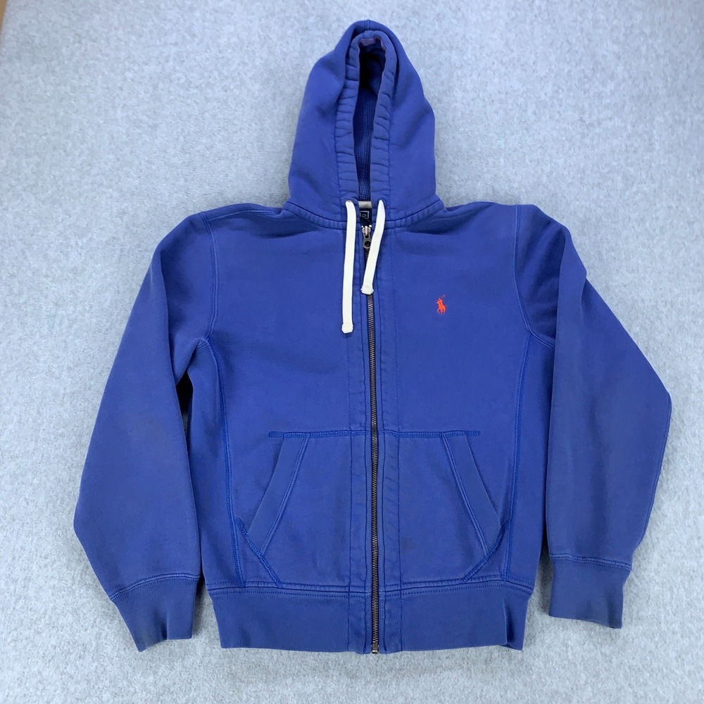 Polo Ralph Lauren Full Zip Hoodie Mens Small Blue Y2K Red Pony Logo Sweatshirt